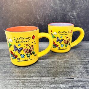 Vintage Pair Callaway Gardens Butterfly Mugs Colorful Yellow Souvenir Coffee Cup